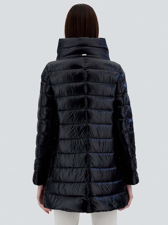 Herno Woven Women's Long Puffer Jacket for Winter Black