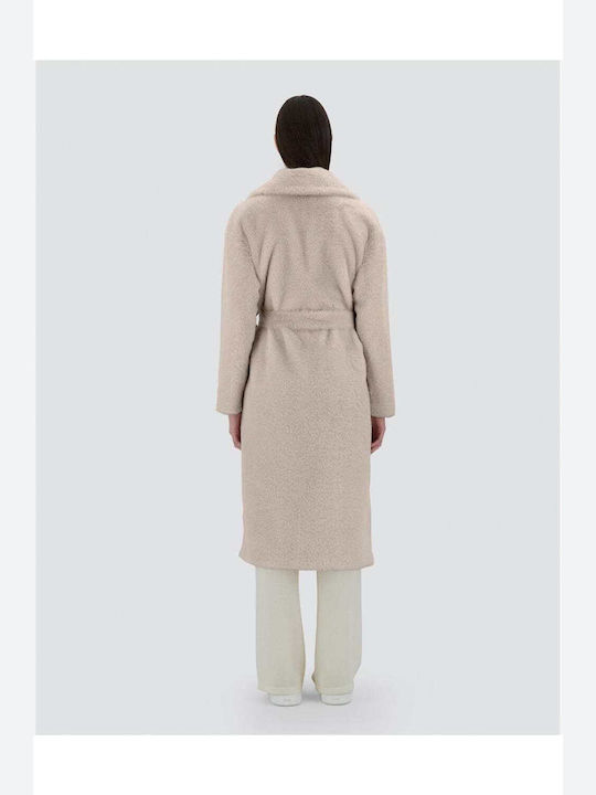 Herno Women's Long Coat with Buttons and Fur beige