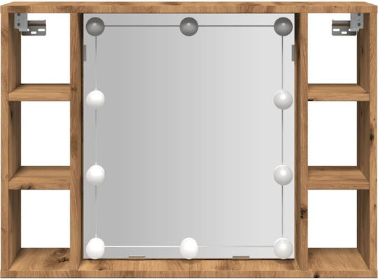 vidaXL Oglindă de Perete cu Maro Ramă din Lemn & Iluminare LED 76x55cm 1buc