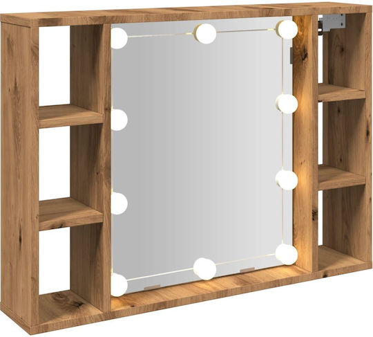 vidaXL Oglindă de Perete cu Maro Ramă din Lemn & Iluminare LED 76x55cm 1buc