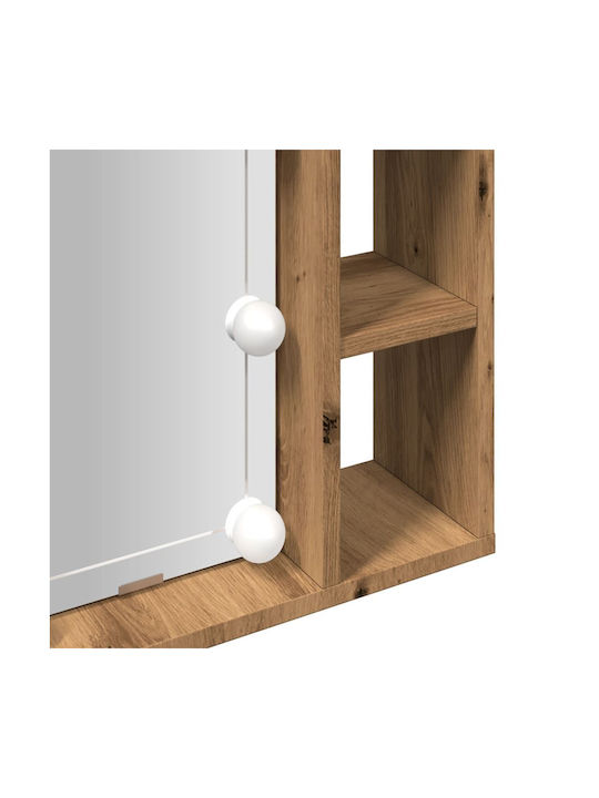 vidaXL Wall Mirror with Brown Wooden Frame & LED Lighting 76x55cm 1pcs
