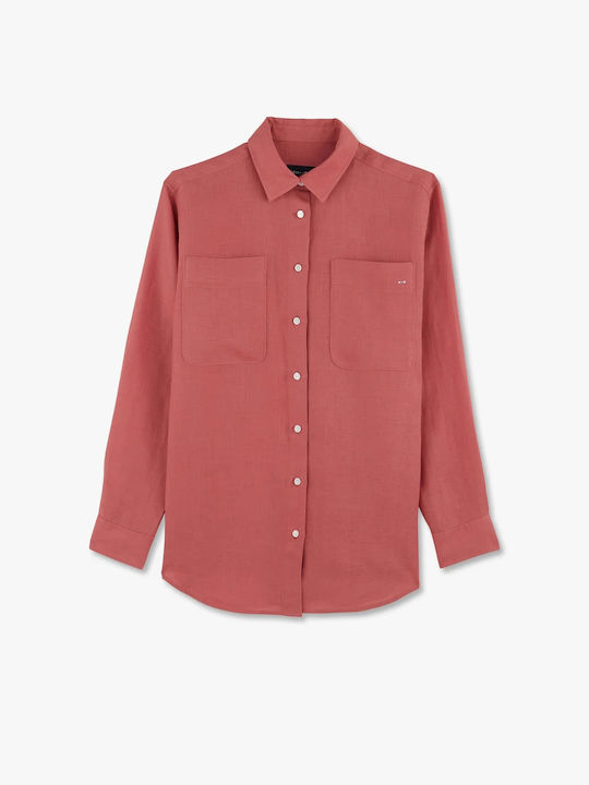 Eden Park Women's Linen Long Sleeve Shirt Brick