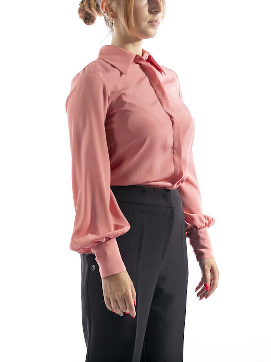 Ottod'ame Women's Silky Long Sleeve Shirt Pink