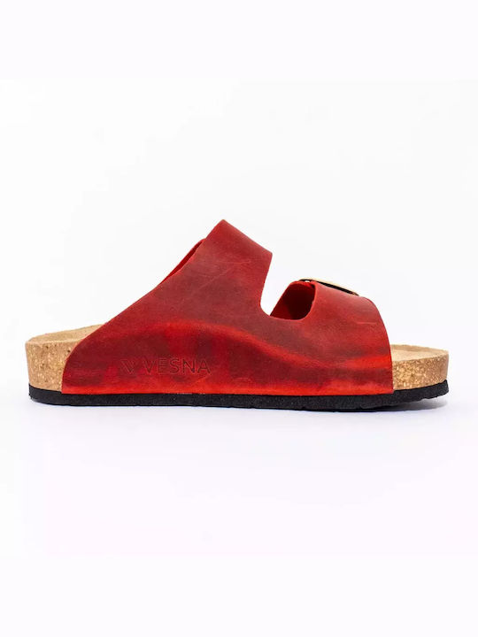 Vesna Leather Women's Flat Sandals Anatomic in Burgundy Color