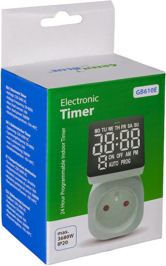 Digitale Zeitschaltuhr Timer 8 Programme 3680W Bildschirm Max Belastung 16A IP20 GreenBlue GB610 E