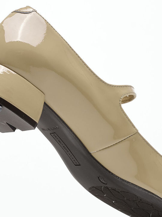 Leder Pumps mit Riemchen Beige