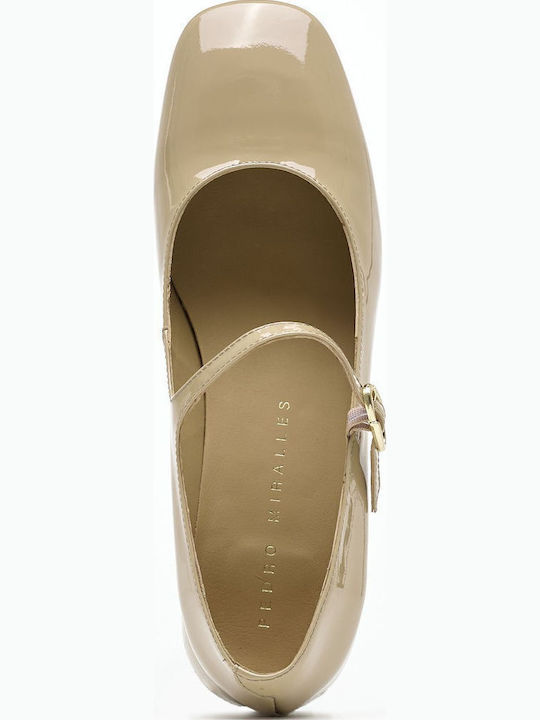 Leder Pumps mit Riemchen Beige