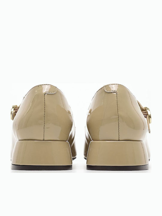 Leder Pumps mit Riemchen Beige
