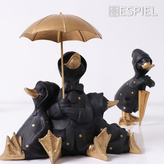 Espiel Decorative Duck Polyresin Duck in Black - Gold 9x17x25cm 1pcs
