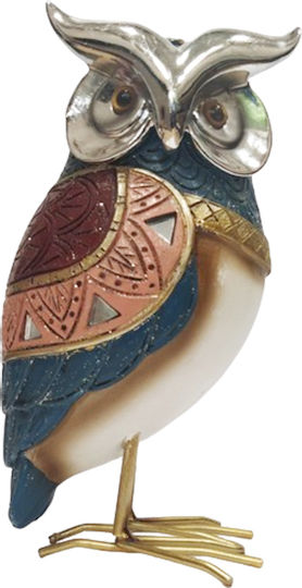 Karvounis Decorative Owl Polyresin in Ecru - Red 8.5x8x15.5cm 1pcs
