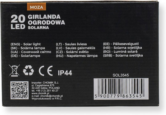 Lumină LED Șir Design Mozaic 20 Becuri 580cm Alimentare Solară Lumină Alb Cald