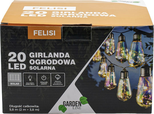 Led Fairy Light Garland Felisi Model 20 Bulbs 580cm Solar Powered Multicolor White Light
