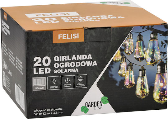 Led Fairy Light Garland Felisi Model 20 Bulbs 580cm Solar Powered Multicolor White Light