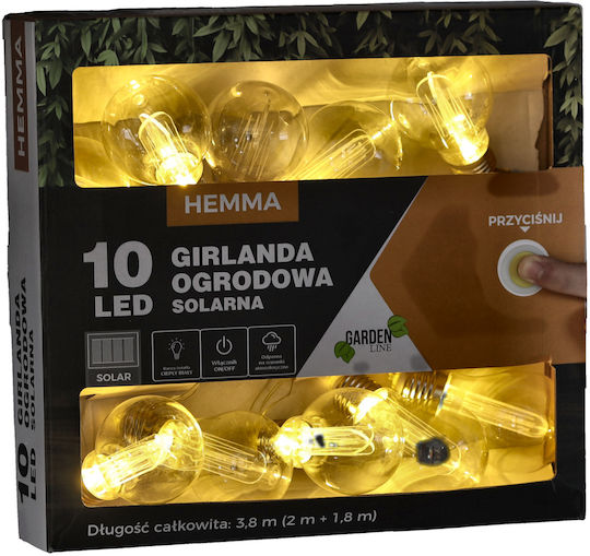 Hemma Led String Lights 10 Bulbs 380cm Solar Powered Warm White Light R