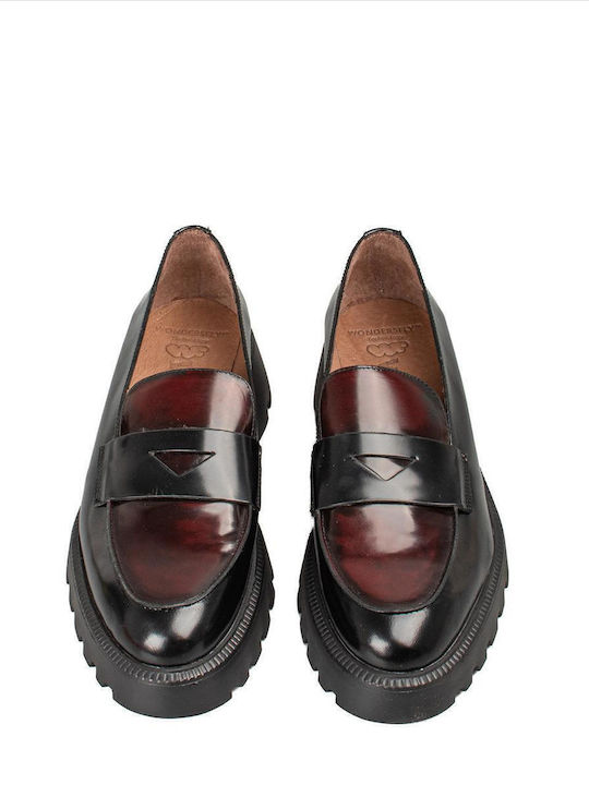 Leather Women's Loafers in Burgundy Color