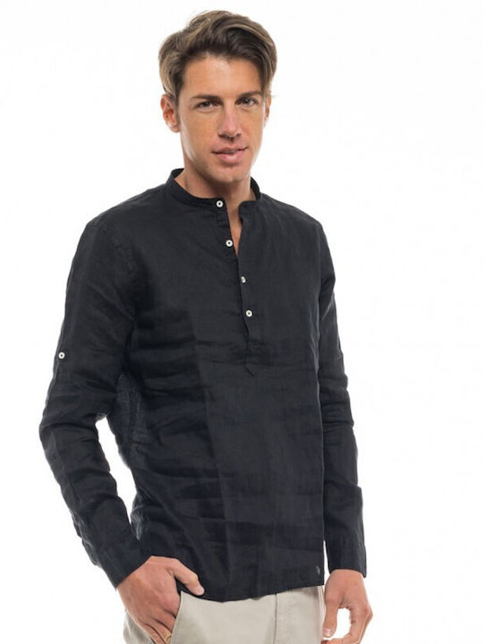 Smart Fashion Men's Long Sleeve Blouse with Buttons Black