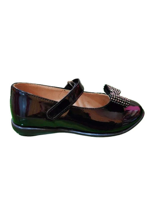 Ricco Mondo Kids Anatomic Patent Leather Ballerinas with Hoop & Loop Closure Black