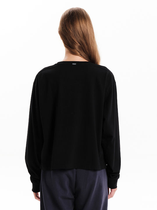 Γυναικείο Crop Top Βαμβακερό Μακρυμάνικο Μαύρο