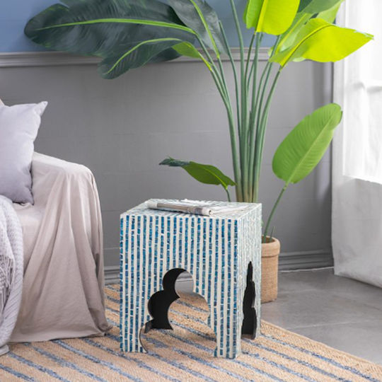 Square Side Table Ivory Wooden Blue M45xL45xH50.5cm