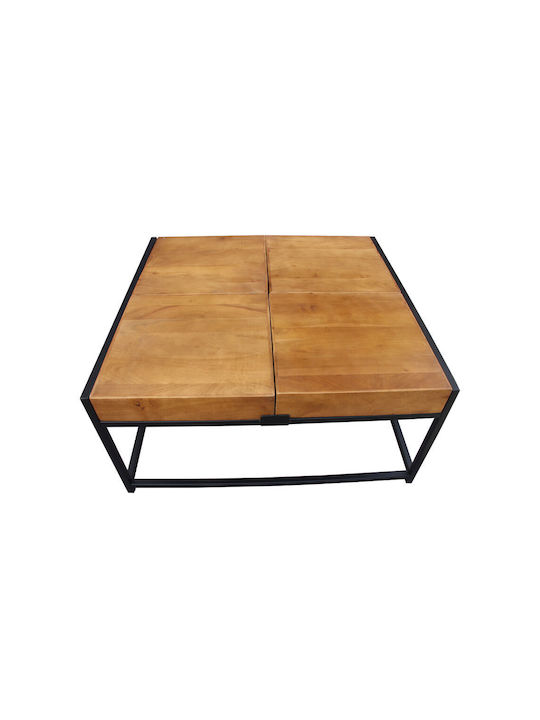 Square Central Combo Coffee Table Made of Solid Walnut Wood Brown Black W84xL80xH42cm