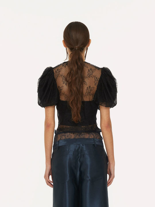 Rotate Women's Blouse with Lace Black