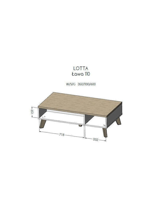 Masa Centrală Rectangulară Lotta 110 Din Lemn Alb / Stejar Sonoma L110xL60xÎ35cm