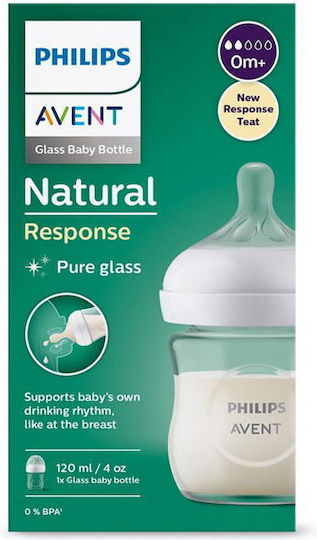 Philips Glass Baby Bottle Avent Anti-Colic with Silicone Nipple for 0+, 0+ m, months Transparent 120ml