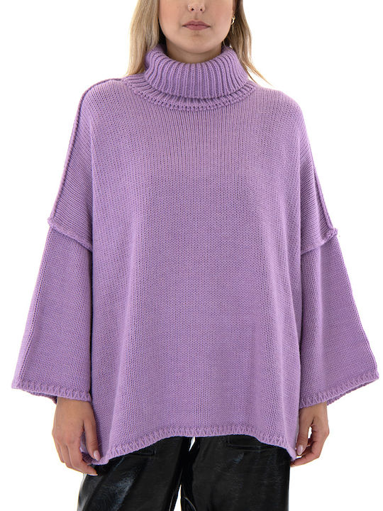 Black n Black Damen Langarm Pullover Rollkragen Black, Violet