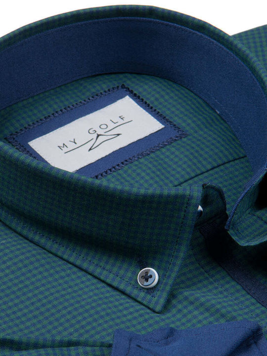 Mygolf Men's Shirt Checked Green/Blue