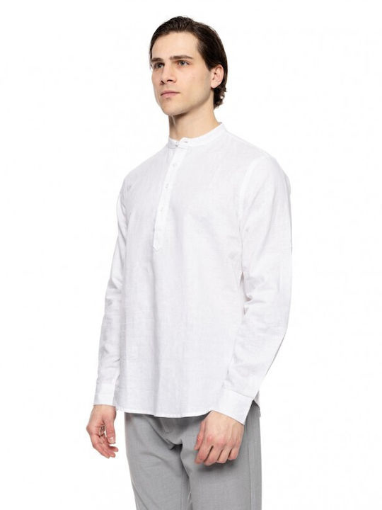 Smart Fashion Men's Long Sleeve Blouse with Buttons White