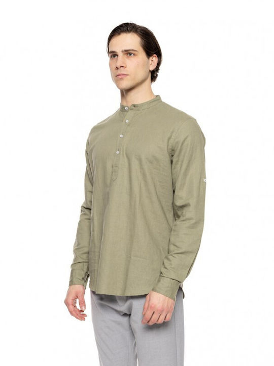 Smart Fashion Men's Long Sleeve Blouse with Buttons Green