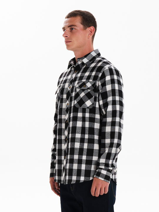 Basehit Men's Shirt Long Sleeve Flannel Checked White