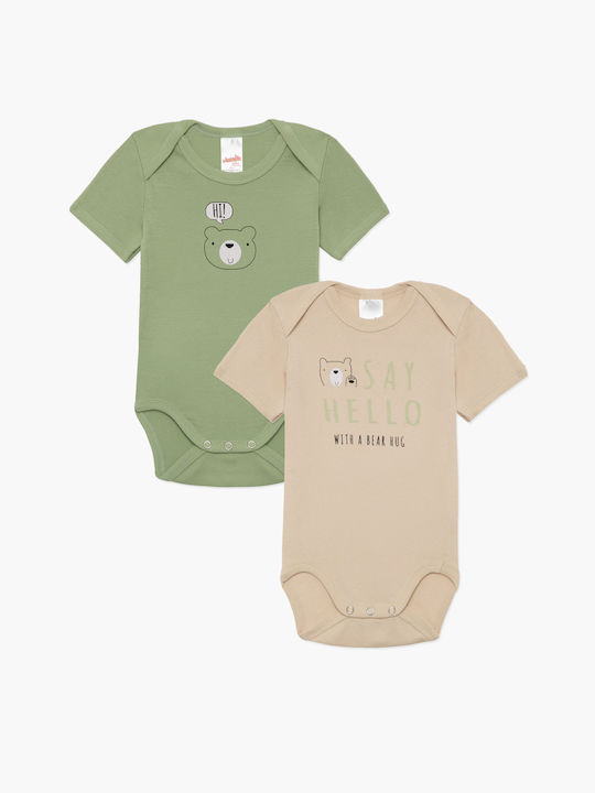 Minerva Baby Bodysuit Set Short-Sleeved Beige-green 2pcs