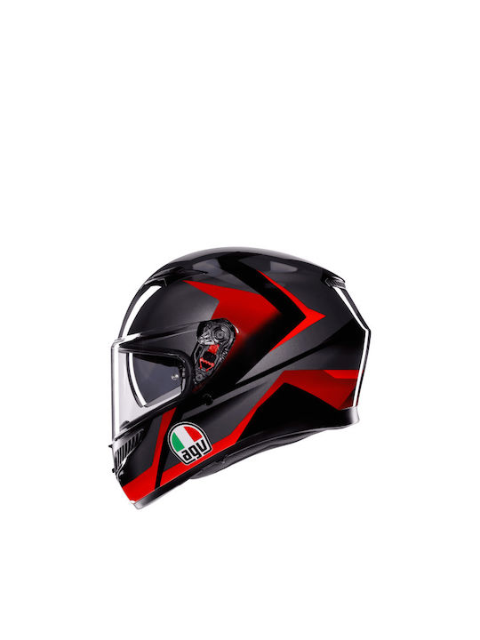 AGV K3 MPLK Striga Negru/gri/roșu Cască de motocicletă Față întreagă ECE 22.06 1500gr cu Pinlock și vizor solar