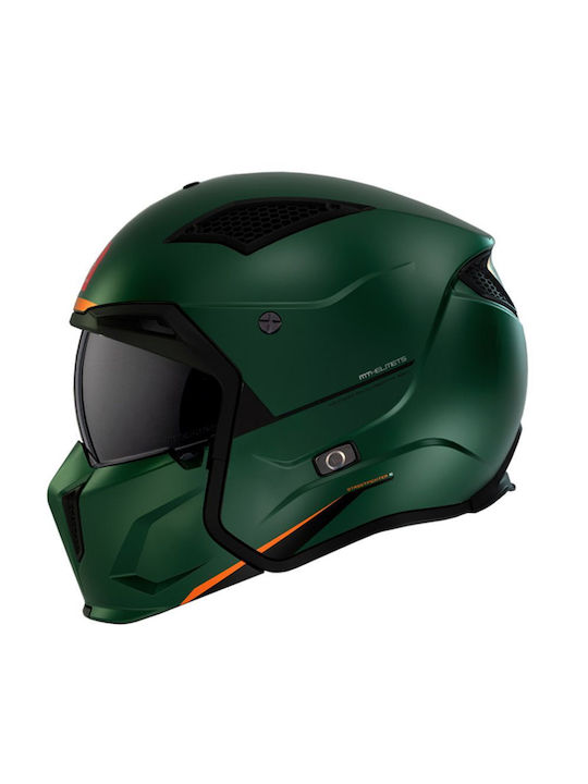 MT Streetfighter SV S A6 Green Mat Motorcycle Helmet Modular ECE 22.06 with Sunvisor