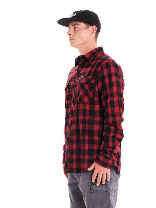 Basehit Men's Shirt Long Sleeve Flannel Checked Red