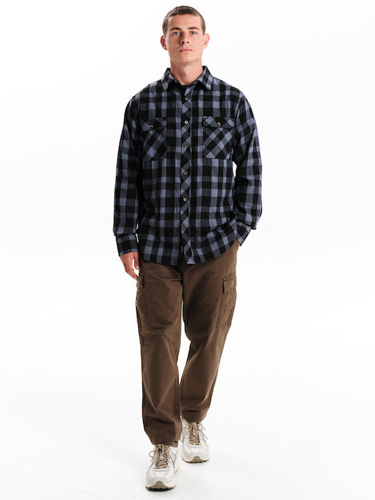 Long-sleeved Flannel Shirt Checked Gray