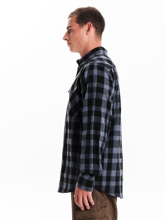 Long-sleeved Flannel Shirt Checked Gray