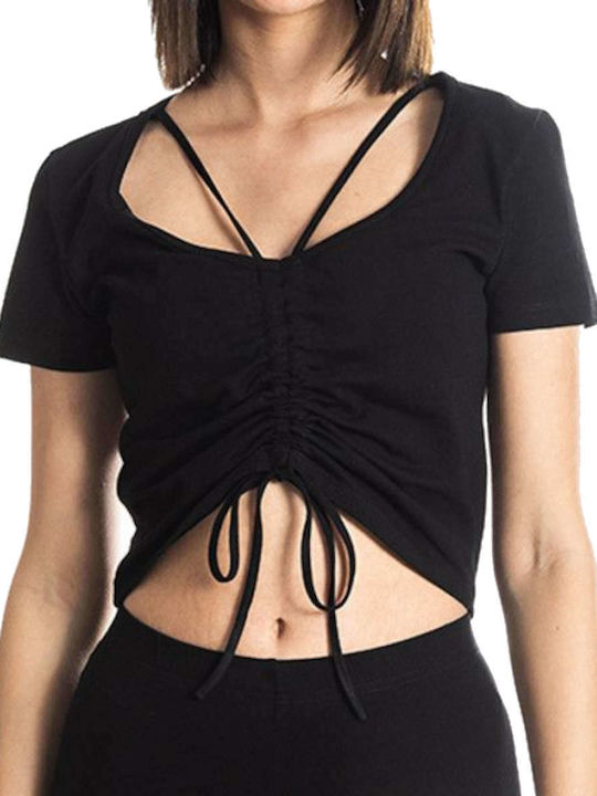 Women's Summer Crop Top Cotton Short Sleeve Black
