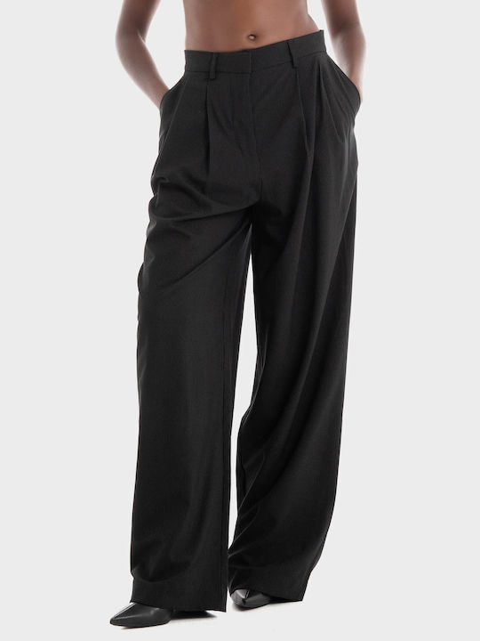 Black & Black Pants Women's Fabric Trousers Black