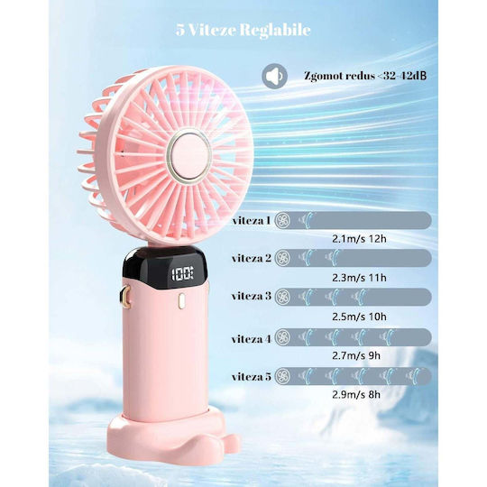 Ultra Portable Ventilator Aromatherapy Flippy 3 In 1 Handheld Desk Neck 5 Speed Levels Usb Charging 12h Autonomy Foldable Lcd Screen Pink