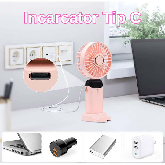 Ultra Portable Ventilator Aromatherapy Flippy 3 In 1 Handheld Desk Neck 5 Speed Levels Usb Charging 12h Autonomy Foldable Lcd Screen Pink