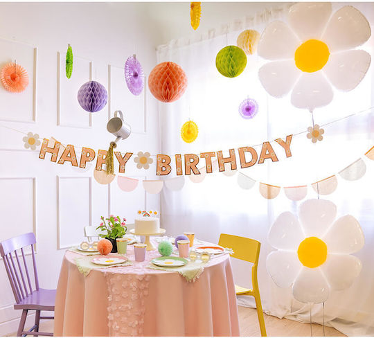 Γιρλάντα "happy Birthday" Σομόν Μαργαρίτες