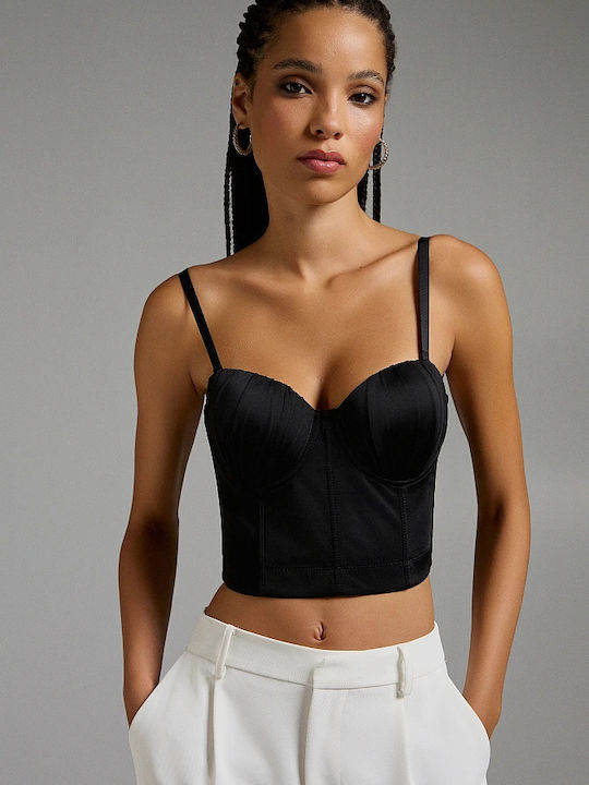 BSB Γυναικείο Crop Top Σατέν με Τιράντες Black