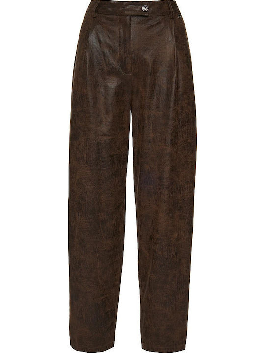 Damen Hoch tailliert Stoff Hose Braun