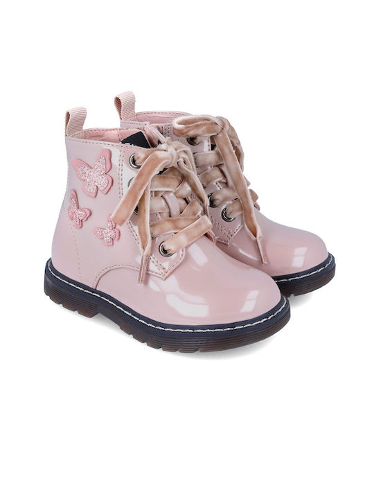 Garvalin Kids Leather Boots with Lace Pink