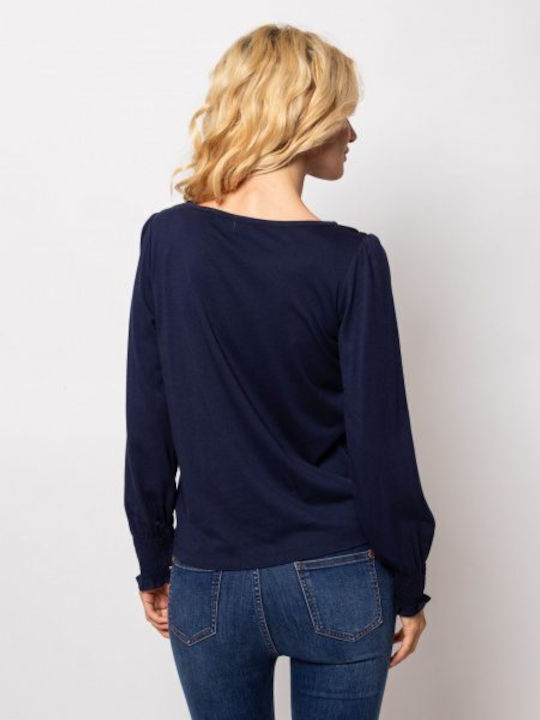 Heavy Tools Women's Blouse Cotton Long Sleeve Blue