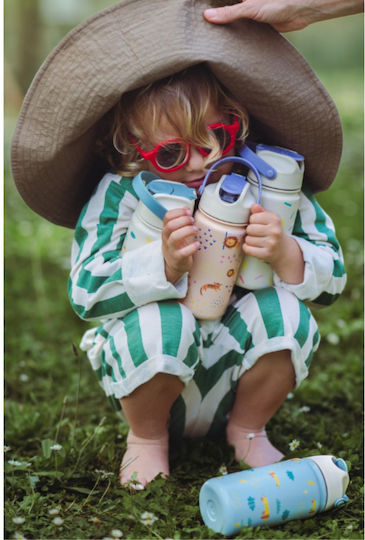 The Cotton Cloud Flying Dog Cotton Cloud Kids Water Bottle Thermos Stainless Steel with Straw Yellow 420ml