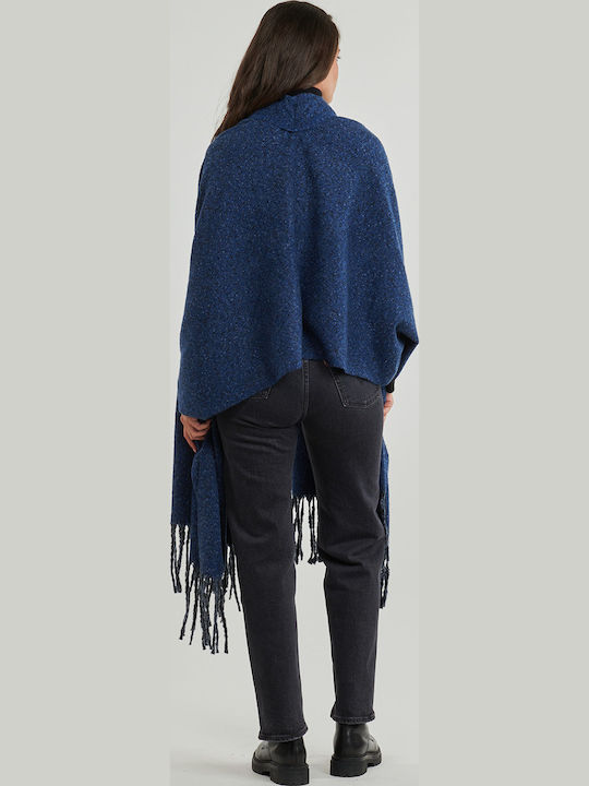 Colored Pocke Frauen Wollschal Blau