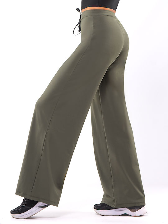 The Lady Selah Damen Hochtailliert Satin Palazzo-Hose Khaki